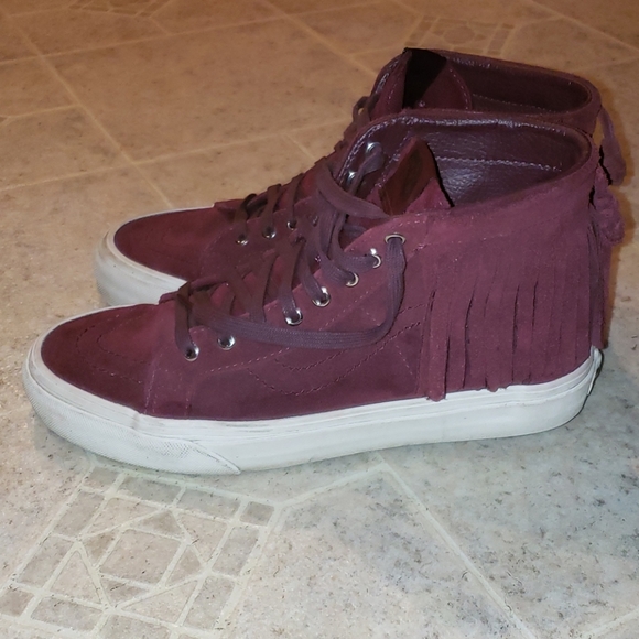 Vans suede fringed burgundy hightop sneakers - Picture 2 of 12